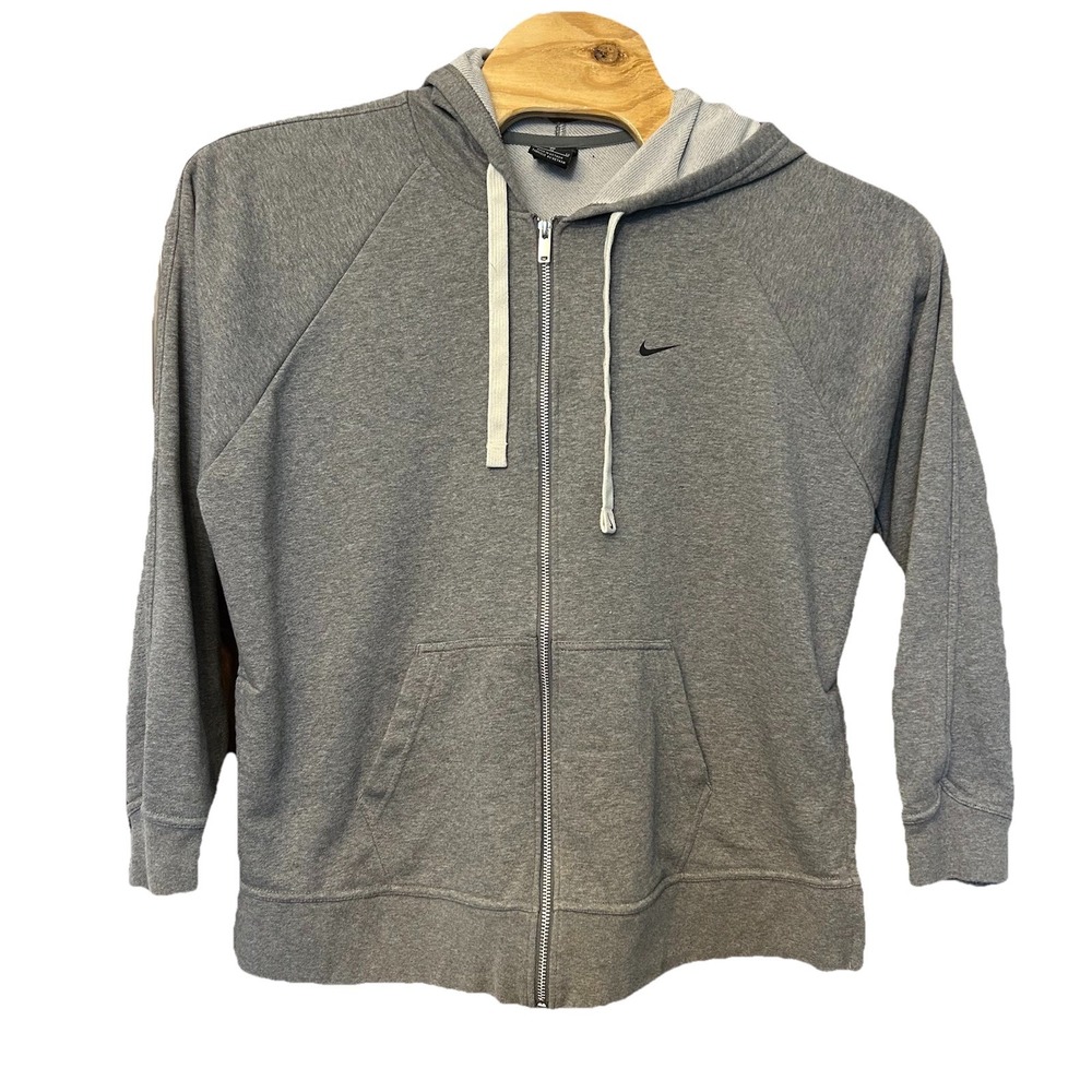 Nike Dri-FIT Women's Full-Zip Training Hoodie Loose Fit XL CU7009-091 Gray Slits